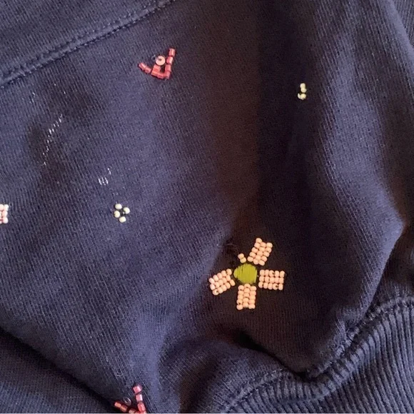 Anthropologie Embroidered Beaded Swans Sweatshirt Navy Blue Size Small - Picture 9 of 9